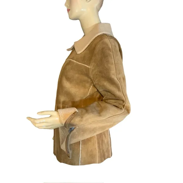 Vintage Y2k Gap Tan Suede And Cream Faux Shearling Lined Jacket (M) - Image 4