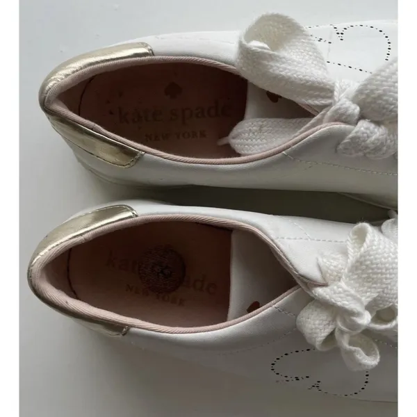 KATE SPADE Angelise White Gold Leather Lace Up Low Top Sneakers Size 8B - Image 15