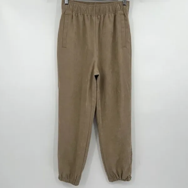 Zara High Rise Waist Jogger Pants Women's Size Small Ankle Zipper Beige Pull On‎ - Image 2