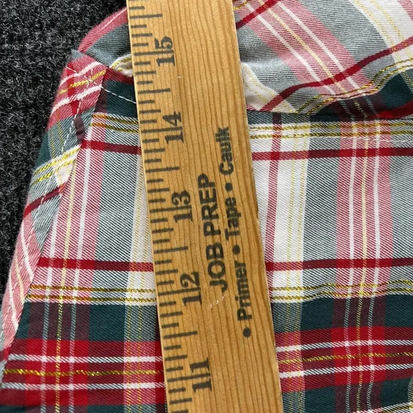 Tommy Hilfiger Women's Red Green Plaid Metallic Thread Roll-Tab Shirt Size M - Image 5