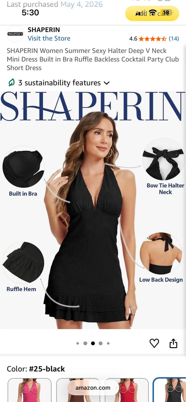 Amazon SHAPERIN Women Summer Sexy Halter Deep V Neck Mini Dress Built in Bra Ruffle Backless Cocktail Party Club Short Dress - Image 2