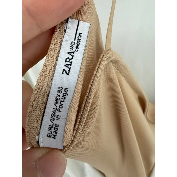 Zara Camisole Women L Tan Cream Layered Spaghetti Strap T-Back High Low Top - Image 4