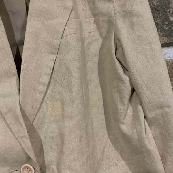 Vintage Beige Light Earth Tones Neutral Boho Beachy Linen Blazer - Image 6