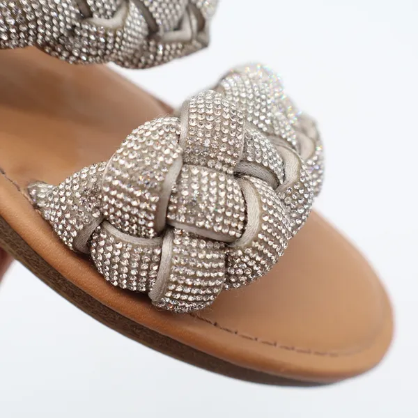 A New Day Slide Sandals Womens 8 Braided Rhinestone Silver Tan Flat Excellent - Image 8