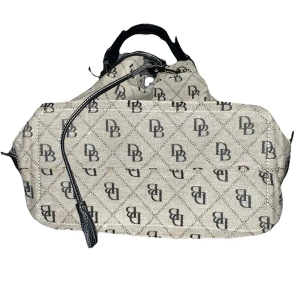 Dooney & Bourke Signature DB Monogram Drawstring‎ Bucket Shoulder Bag Black Gray - Image 5