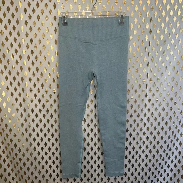 Ribbed Seamless Leggings blue Gym Clothes Yoga size M - Image 3