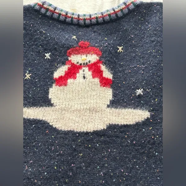 ALBOTS Vintage 90s Talbots Patchwork Christmas Winter Wool Cardigan Sweater XL. - Image 11