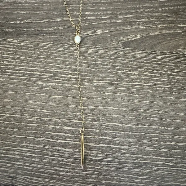 Artisan Handmade 18K Gold Filled Lariat Necklace White Opal Spike Dagger Venice CA - Image 2