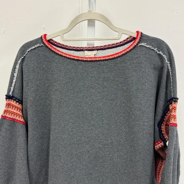 Natural Life Knit Trim Sweatshirt Top Boho Oversized Boxy‎ Heather Gray L/XL - Image 6