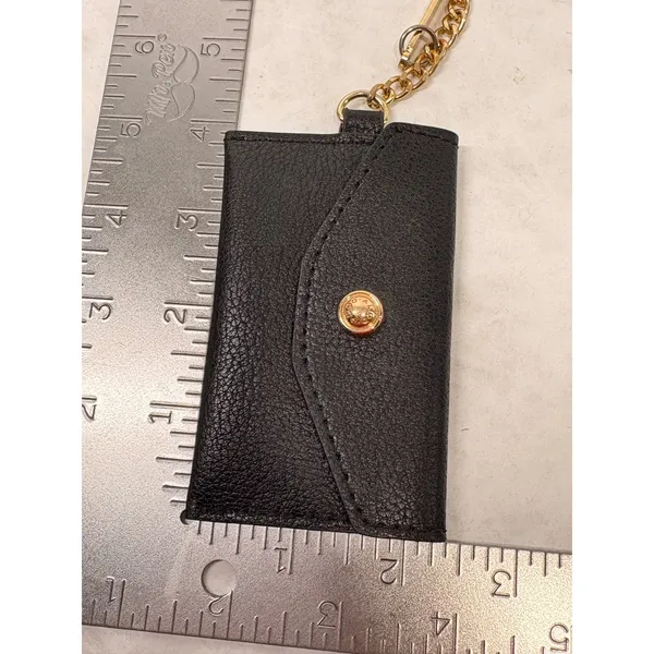 Aldo Black Pebbled Faux Leather Envelope Card Holder Wallet with Gold Chain Clip - Image 6