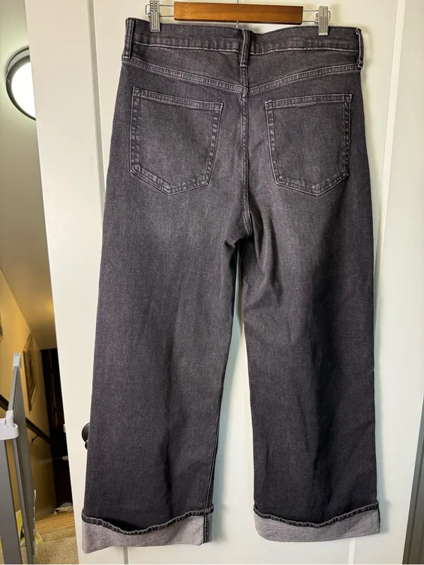 NWT GAP High Rise Stride Wide‎ Leg Jean Cuffed Baggy Black Grey Stretch 12/31R - Image 5