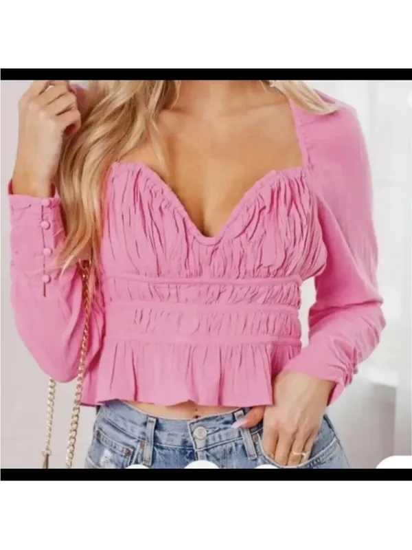 Free People Chloe Ruffle Top Pink NWOT Size small- MSRP $98.00 - Image 2