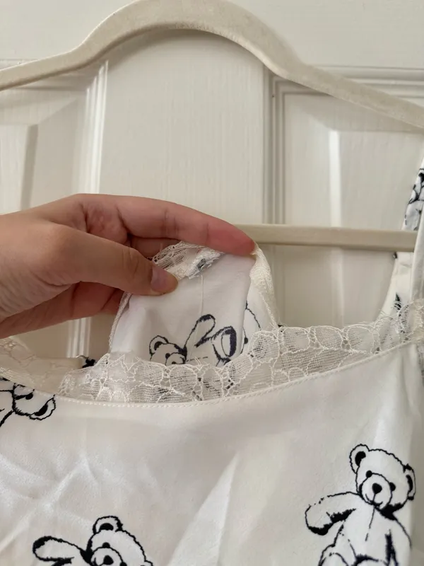Black and White Teddy Bear Lace Trim Slip Dress - Image 6