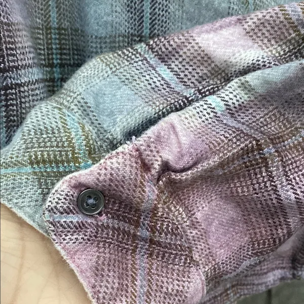 Dylan Pink Blue Plaid Long Sleeve Button Down Shirt Size L - Image 6