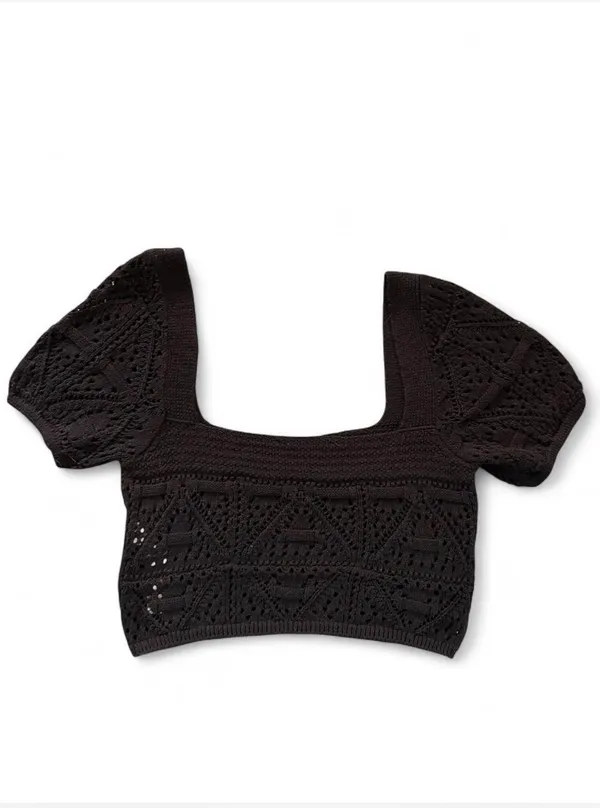 Zara dark olive green knitted crop top with off shoulder short sleeves & square neckline - Image 3