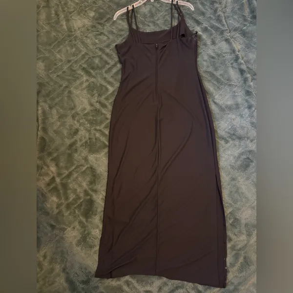 Vintage black maxi dress with silver sequins and a slit on the side - Image 3