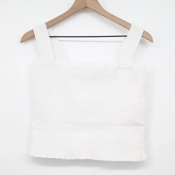 Madewell Poplin Cropped Top Womens L White Cotton Smocked Wide Strap Square Neck - Image 2