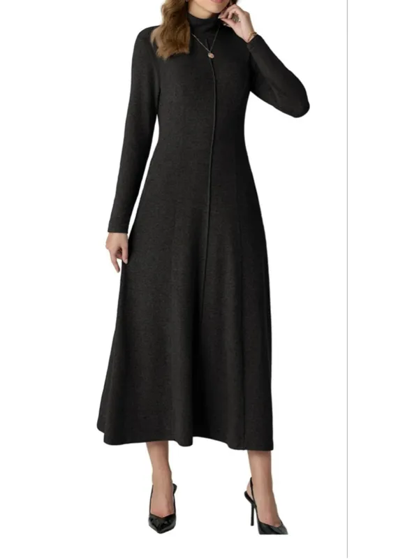 NEW Black Long Sleeve Mock Neck Pullover Pockets Midi Dress L - Image 4