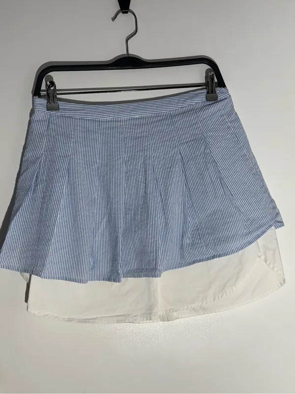Sunday in Brooklyn Blue &White Striped Skater Skirt with White Underlayer Cotton - Image 6