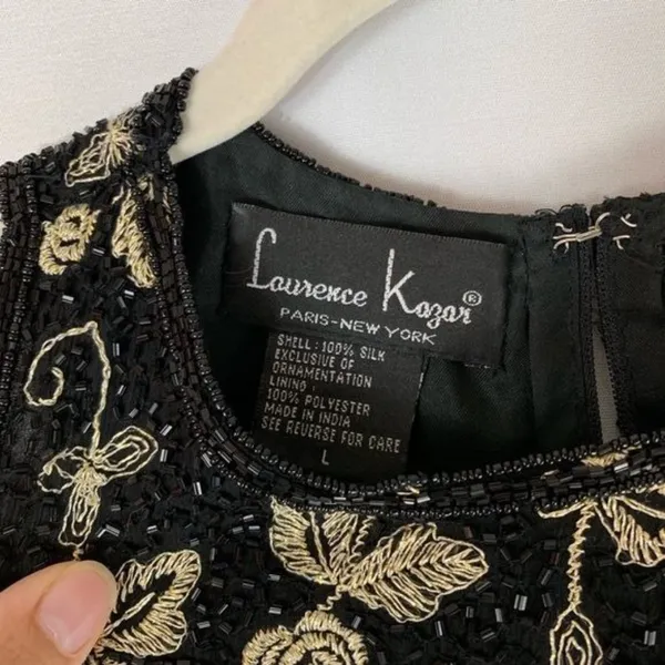 Laurence Kazar Silk Beaded Top Size Large Floral Embroidered Sleeveless Sz L - Image 6