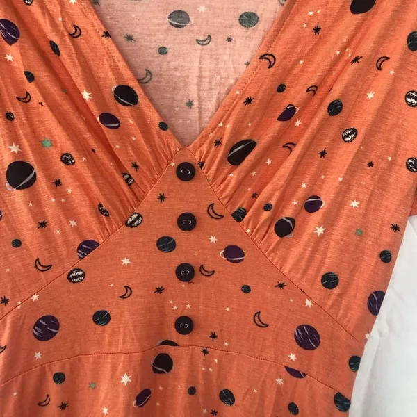 Harkel womens short sleeve v neck knee length stars moon orange dress 4 retro - Image 2