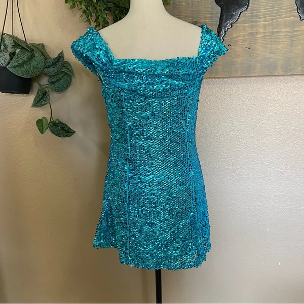 NWOT Lulus Glittering Nights Aqua Blue Sequin Off-the-Shoulder Mini Dress - Image 5