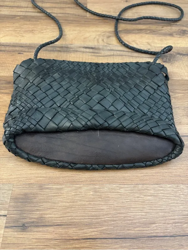 House 2401 Woven Leather Crossbody Purse Bag Dark Green Made in Italy - Image 3