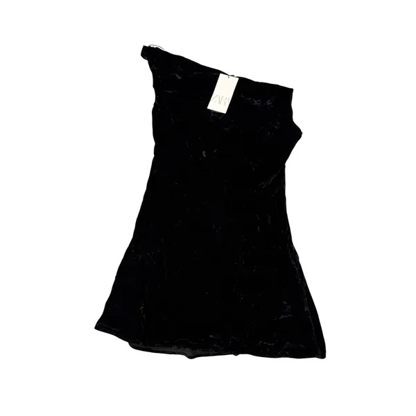 NWT Zara Black Velvet‎ One Shoulder Mini Dress Asymmetrical SZ Small Formal Chic - Image 2