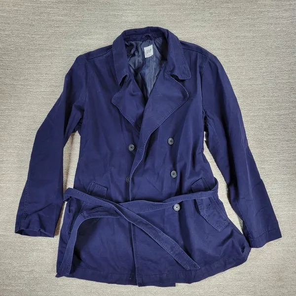 Gap Belted Trench Jacket Womens XXL Navy Blue Cotton Lined Double Breasted - Image 4