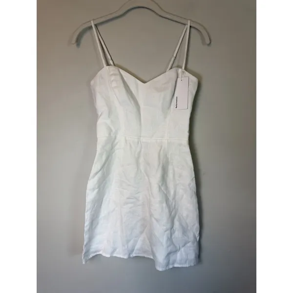 Reformation White Linen Mini Dress Sweetheart Neckline Smocked Back Sz 0 NWT - Image 10