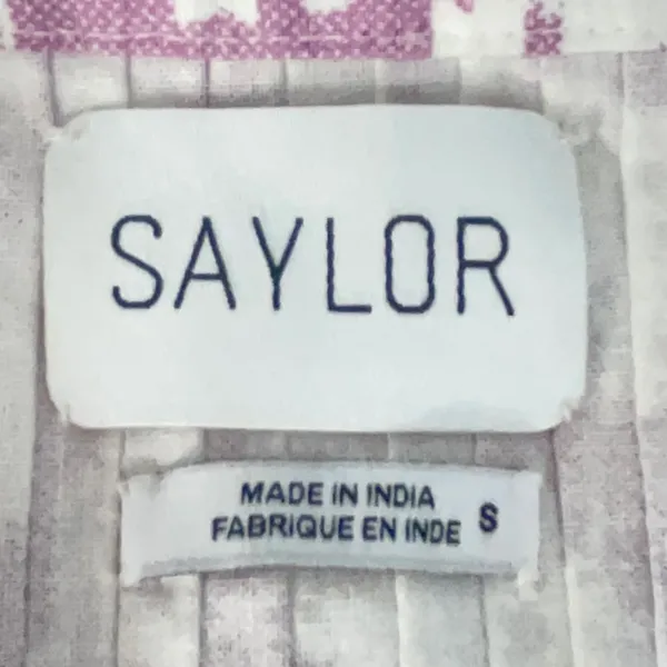 Saylor Lavender White Ikat Pintucked Tie Front Top Size Small - Image 9
