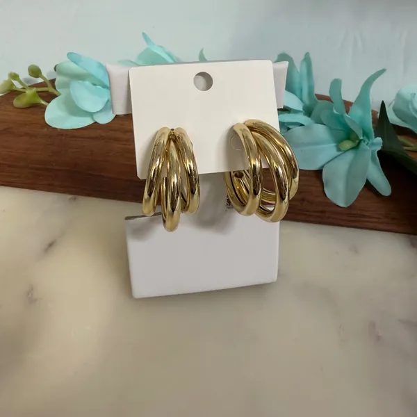 14 Gold Plated XP Womens Triple Layer Chunky Hoop Earrings‎ - Image 4