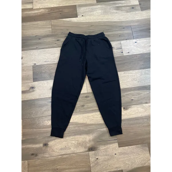 Zenana Black Fleece‑Lined Sweatpants Cotton Blend Size L Athleisure High Rise - Image 2
