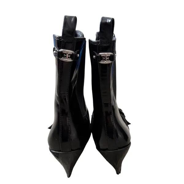 Sam Edelman Suzette Black Patent Square Toe Buckle Block Heel Ankle Boots 8.5M - Image 5