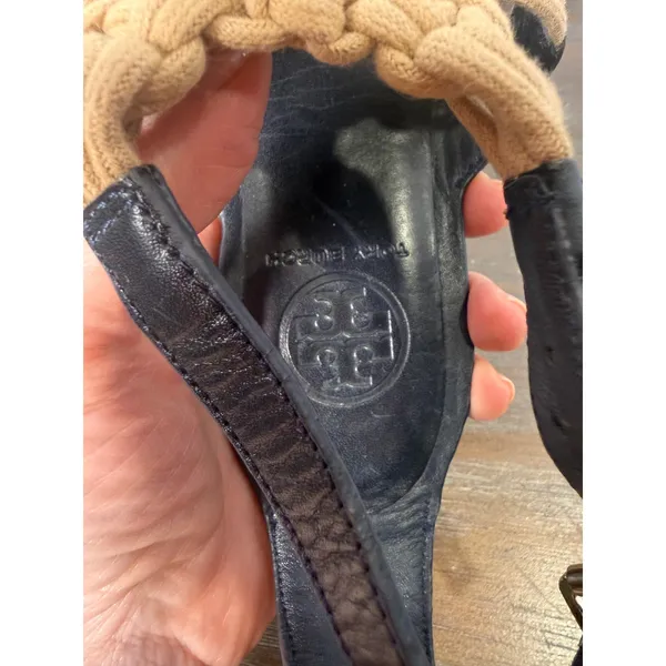 Tory Burch Women's Size 8 Macrame Woven Strappy Flat Sandals Black Tan - Image 13