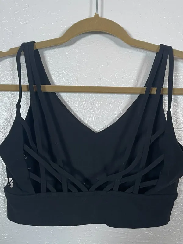 BuffBunny Collection Women M Black Strappy Sports Bra No Pads Athleisure Workout - Image 4