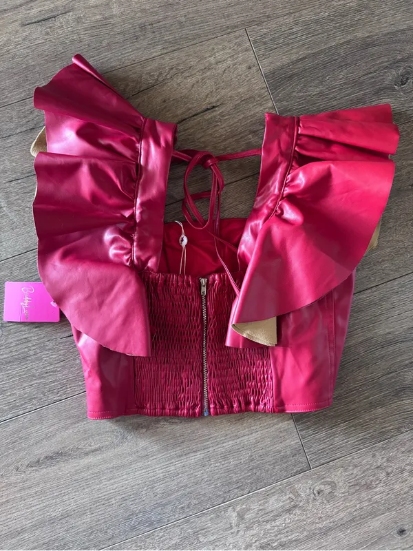 Buddy Love Erin Vegan Leather Top in Crimson Size S NWT - Image 2
