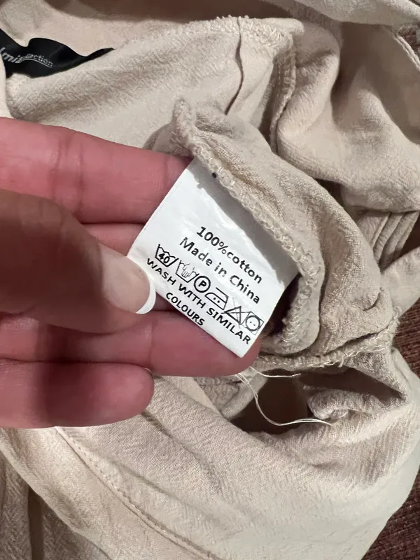 Celmia Wrap Front Wide Leg Pants Beige Breathable Cotton Size Large - Image 6