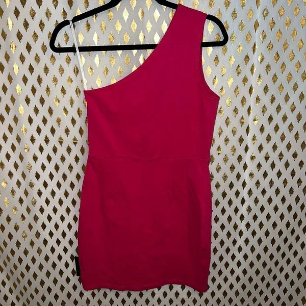 NWT Lulus Down to Party Hot Pink One-Shoulder Cutout Bodycon Mini Dress with sli - Image 4