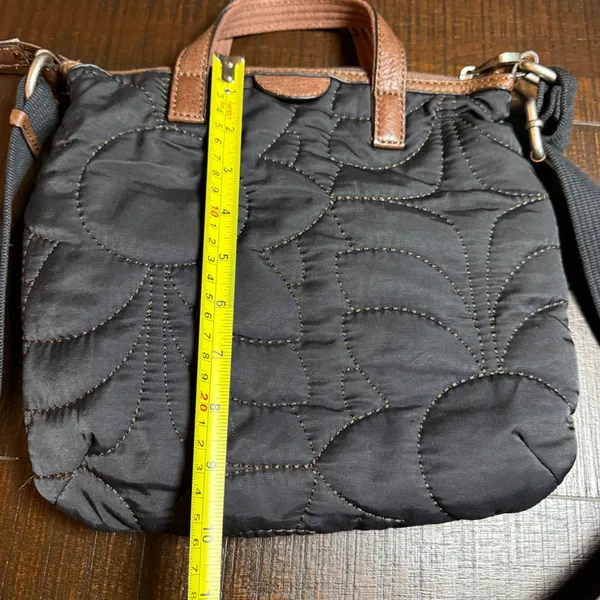 Fossil Key Per Crossbody Bag Small Black Quilted Nylon Leather Trim Satchel VTG - Image 4