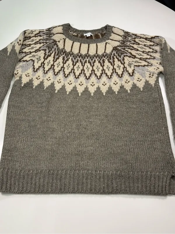 J. Jill Wool Blend Brown and Cream Fair Isle Crewneck Sweater Size XL - Image 2