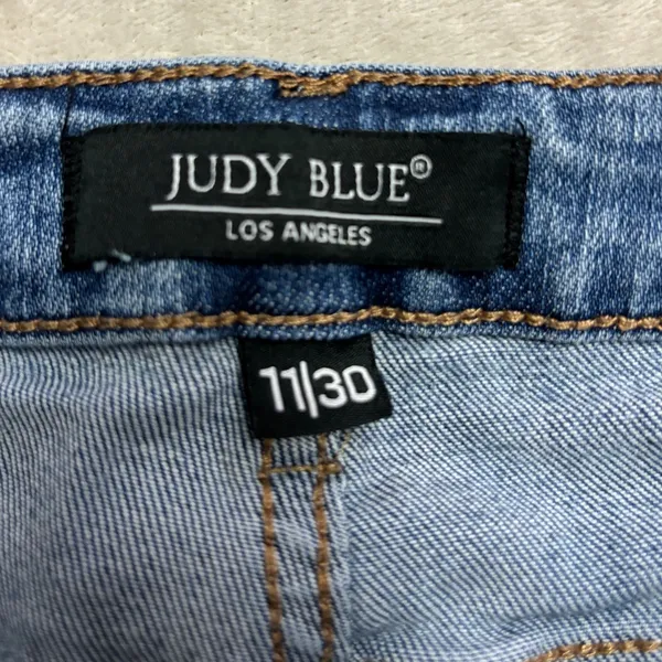 Judy‎ Blue Size 11/30 Denim Skinny Jeans Blue Distressed Ripped Raw Hem Slim Mid - Image 2
