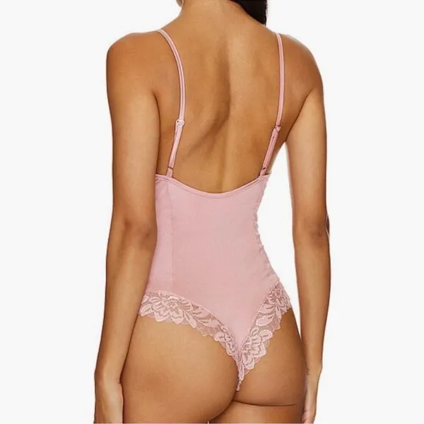 FREE PEOPLE Wild Bunch Bodysuit Pink Rose Boho Chic Ultra Soft & Lace Trim XS - Image 10