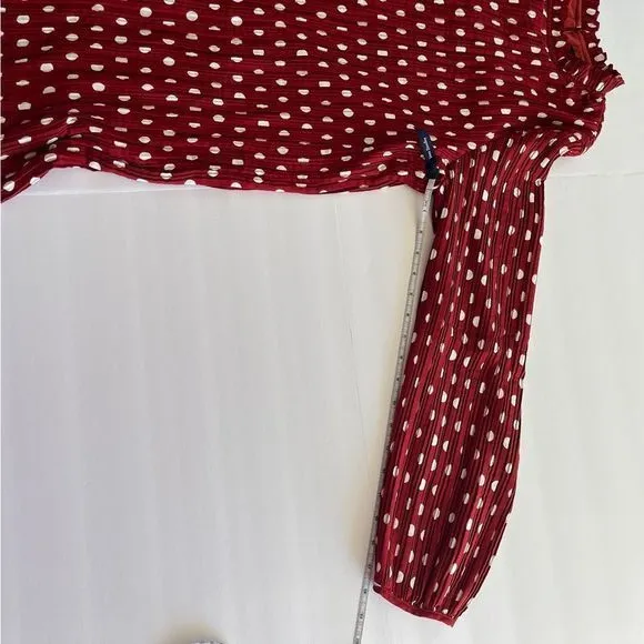 Lulus Pleat to Meet You Wine Red Polka Dot Long Sleeve Shift Dress LARGE‎ - Image 10