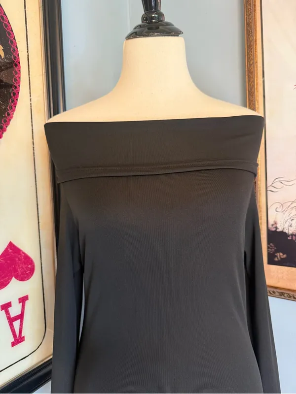 Black Off Shoulder Long Sleeve Bodycon Sheath Maxi Dress - Image 2