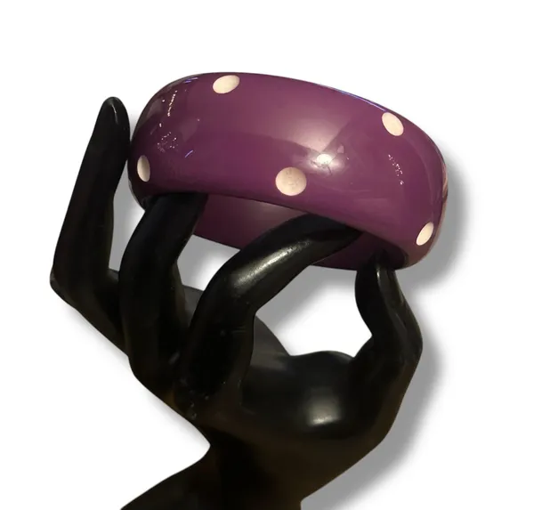 Vintage purple infused polka dot lucite bangle bracelet - Image 3
