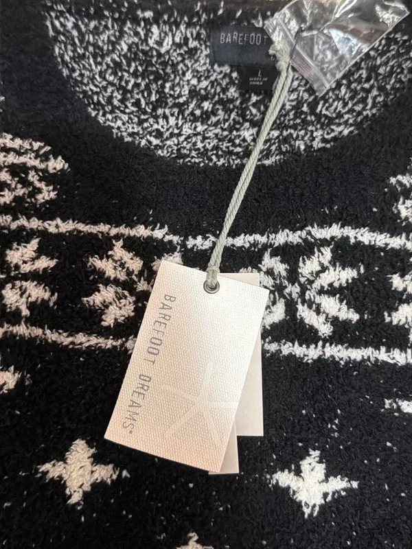 NWT Barefoot dreams black fair isle cozy chic seaside crewneck pullover Large - Image 5