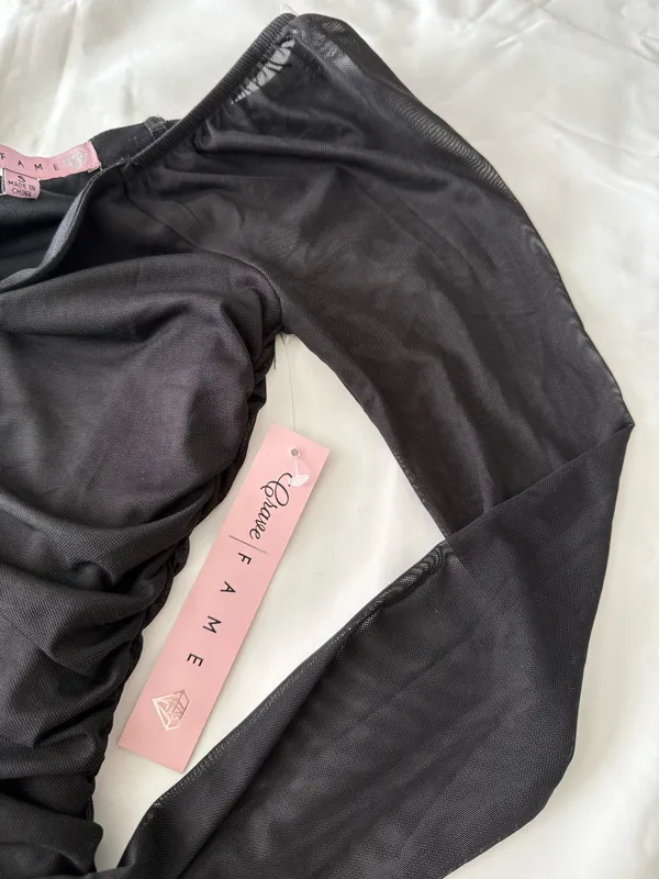 Crave fame Black Ruched Mesh Long Sleeve Top - Image 5