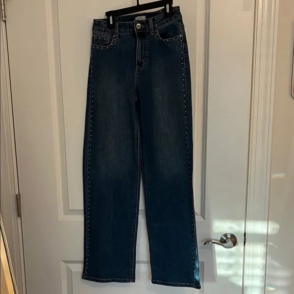 Camila Coelho Blue Flare Jeans with Stud Accents - Image 3
