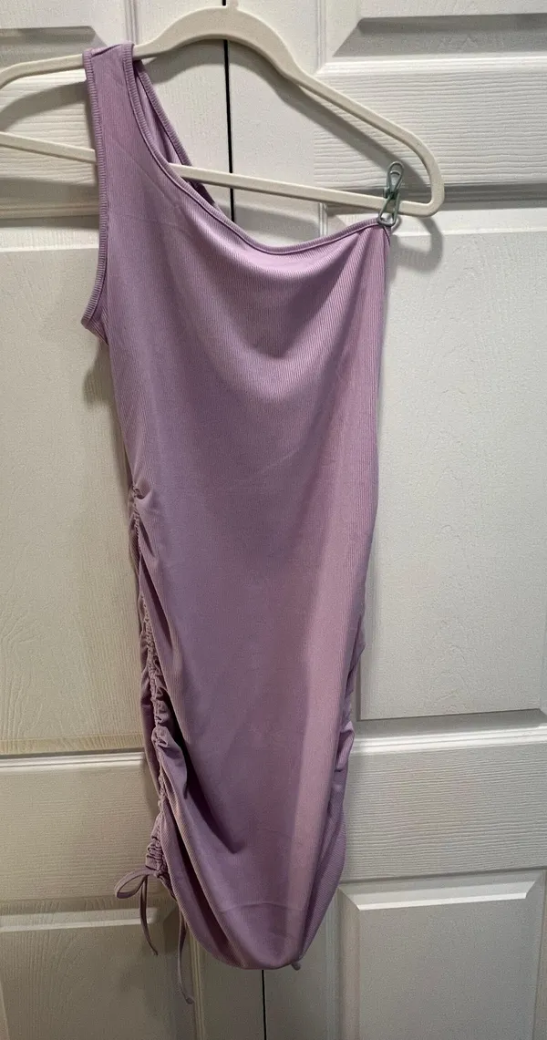 Lilac One Shoulder Ruched Mini Dress - Image 2